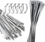 100 roostevabast terasest kaablisidemete pakett, 300 x 10 mm terasest kaablisidemed 125 kg t&otilde;mbetugevusega, roostevabast terasest kaablisidemed lukustusfunktsiooniga kaabli komplekteerimiseks, aiapidamine (150 x 10 mm)