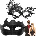 2 St&uuml;ck Maskenmasken f&uuml;r Paare, schwarze Maskerade-Maske f&uuml;r Damen und Herren, Maskenball-Masken f&uuml;r Party, Karneval, Halloween
