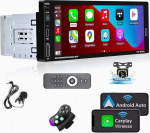 6,9-tolline Carplay Android auto 1 DIN autoraadio, HD puuteekraaniga 1 DIN raadio Bluetooth FM SWC EQ Peeglilink tagurduskaamera MIC, USB/AUX/SD, EQ