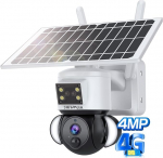 SHIWOJIA Outdoor Surveillance Camera with SIM 360&deg;PTZ 2K 4MP Wireless Security Camera with Solar Battery LED Alarm Two-Way Audio PIR Motion Sensor Night Vision