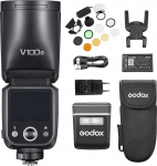 Godox V100C &uuml;marpea kaamera v&auml;lk, 100W TTL Speedlite puutejuhtimisekraan, sisseehitatud LED seadistuslamp koos eemaldatava alussalamaga, AK-R1 komplekt, Canon EOS kaameratega &uuml;hilduv hajutiplaat