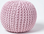 Homescapes Pouf Kootud pouf &uuml;mmargune p&otilde;randapadi, istmepouf 35 x 40 cm, polsterdatud pouf, pouf paksukujulise kootud kattega 100% puuvillast, kootud pouf, roosa/heleroosa v&auml;rvi.