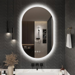 S'bagno Vannitoa peegel valgustusega 50 x 80 cm, Ovaalne vannitoa peegel valgustuse ja Bluetoothiga, h&auml;gustuse eemaldamine, 3000K/4000K/6500K, IP44 Vannitoa peegel valguse ja m&auml;lufunktsiooniga, horisontaalne/vertikaalne