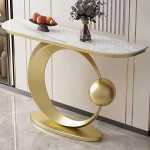 Generisch Moderner Konsolentisch aus Marmor - Schmaler Eingangstisch mit einzigartigem runden Fu&szlig; - Stilvoller Sofatisch in Goldoptik f&uuml;r Wohnzimmer und Flur, 100 x 30 cm (39,3 x 11,8 Zoll)
