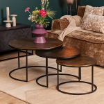 Couchtisch Set Santo Aluminium Eisen Gold Schwarz 3er Set 75 x 75 x 45 cm 60 x 60 x 45 cm 50 x 50 x 35 cm, Masse:75 cm X 75 cm
