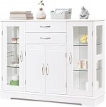 COSTWAY Sideboard, k&ouml;&ouml;gikapp karastatud klaasist uste ja sahtlitega, puidust buffetkapp, hoiukapp, k&uuml;lgkapp, s&ouml;&ouml;gituppa, k&ouml;&ouml;ki, 107 x 30 x 82 cm (valge)