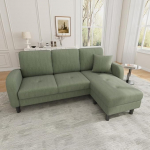 L-kujuline nurgadiivan pikaliigiga, 3-kohaline diivan, 166 x 118 x 77 cm, hingav puuvillane linasest kangast, plastist jalad, modulaarne disain, ideaalne elutuppa (roheline)