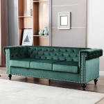 RETRIN 3-Seater Sofa, Velvet Sofa, 3-Seater Couch for Living Room with Elegant Button Stitching and Typical Armrests, Wooden Frame, Metal Legs, Modern Design, 206 x 75.5 x 77 cm, Green