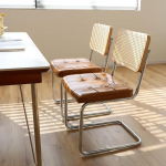 MFFM s&ouml;&ouml;gitoolid Faux Leather Rattan Side Accent Chroom jalad Mid Century Modern Design s&ouml;&ouml;gituba elutuba k&ouml;&ouml;k toolid (nahk, pruun), 2 tk komplektis