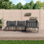 3-TLG. Garten-Lounge-Set mit Kissen Anthrazit Poly Rattan f&uuml;r Terrasse, Outdoor-Lounge-Set Poly Rattan als Gartenm&ouml;bel-Set Anthrazit