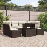 Modulares Sofaset 7-teilig in Braun und Creme aus Poly-Rattan mit Kissen f&uuml;r Garten und Terrasse