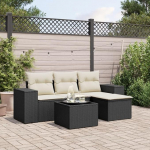 4-TLG. Garten-Sofagarnitur mit Kissen Schwarz Poly Rattan Outdoor Sofagarnitur Poly Rattan Gartenm&ouml;bel Set 4-TLG. Schwarz f&uuml;r Terrasse und Garten