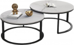 Rundes Couchtisch-Set - Nisttische f&uuml;r Wohnzimmer, Sofa, Beistelltische mit Plankenplatte und schwarzem Stahlrahmen, ideal f&uuml;r Zuhause und B&uuml;ro