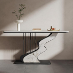 Konsole Sofatisch, schmaler Eingangsschrank mit stabilem Metallrahmen, modernes Rock-Panel-Design for Flur und Foyer