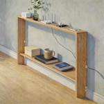 Konsolentisch, Sofatisch, h&ouml;lzerner Eingangsbereich, langes Sofa hinter dem Sofa, d&uuml;nner 2-stufiger Couchtisch f&uuml;r Eingangsbereich, Vorderseite, Wohnzimmer,Flesh