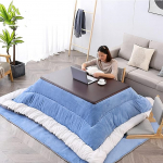 Kotatsu k&uuml;ttelaua 4-osaline Tatami Kotatsu komplekt Ruudukujuline Kotatsu elamislaua tekk + p&otilde;randamatt + laud + k&uuml;ttekeha (v&auml;rv: sinine (B), S: 120 x 80 x 45 cm)