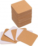 QUARKZMAN Pack of 50 Self-Adhesive Cork Coasters, 100 x 100 x 2 mm, Cork Mats, Cork Tiles, Cork Underlays, Mini Wall Cork Board for Coasters and DIY Crafts, Square Rounded Corners