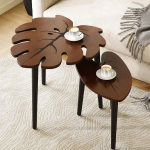 BAMEOS Monstera Leaf Nesting Tables, 2-st komplekt, v&auml;ikesed k&uuml;ljelauad lehtede veenimustriga, kaasaegsed puidust kohvilaudad elutuppa, magamistuppa, koju, r&otilde;dule, &otilde;uele