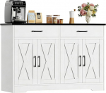 HOCSOK Sideboard, 120 cm lai k&ouml;&ouml;gikapp koos t&ouml;&ouml;tasapinnaga, k&ouml;&ouml;gibuffet hoiukapp 2 sahtli ja 4 uksega, elutuba, k&ouml;&ouml;k, esikus, valge ja must