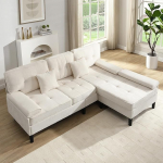 Modulaarne L-kujuline nurgadiivan &scaron;enillist, 3-kohaline diivanvoodi koos Chaise Lounge'i ja jalatoega, diivan v&auml;ikestesse korteritesse, hall (hele beež-B, 3-kohaline)