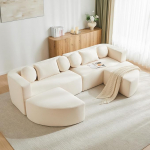 Moodul diivan Chenille Beige 292 cm Cloud Diivan, Elu maastik magamisfunktsioon, t&auml;ielikult kokkupandud disainm&ouml;&ouml;bel (Beige)