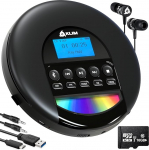 KLIM Nomad CD Player Bluetooth - Tragbarer CD-Player mit langlebigem Akku - Inklusive Kopfh&ouml;rer - 16GB TF Card - CDR, CDRW, MP3 - Mit TF-Reader, Radio FM - Ideal f&uuml;r Autos - Portable Diskman - Schwarz