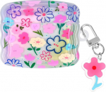 Newseego jaoks Airpods 3 Case, Cute Floral Muster v&auml;rviline Wave Frame Clear Case koos Flower ripats Airpods 3. p&otilde;lvkonna kaitsev Case Soft TPU Shockproof koos v&otilde;tmehoidja