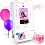 HP Sprocket Photo Booth with Instant Photo Printer - 10.1" Touch Screen LED Ring Light - Over 250 Frames for Personalization, Prints on 3x4" ZINK Paper or Share by QR Code, Mobile App - White