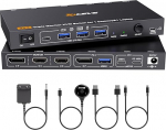 4K@60Hz USB C DP KVM Switch 1 PC 1 s&uuml;learvuti, mis jagab 3 monitori ja 4 USB 3.0 porti, PD 100W s&uuml;learvuti jaoks, USB-C dokkimis KVM l&uuml;liti koos toiteallikaga, juhtmega kaugjuhtimispult ja USBA+USBC kaabel