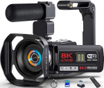 Videokaamera Camcorder 8K 64MP WiFi Vlogging Camera mit IR Nachtsicht f&uuml;r YouTube, HD 3.0'' Touchscreen 18X Digitalzoom Webcam Kamera mit Akkus,64GB SD Karte,Mikrofon,Stabilisator,und Fernbedienung