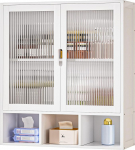 Yorbay rippuv vannitoakapp 2 piimaklaasist uksega ja avatud kambriga, bambusest meditsiinikapp vannituppa, ruumi s&auml;&auml;stev seinakapp, k&ouml;&ouml;gikapp, 22 x 59 x 66 cm (valge)