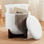 Ornavo Home Decor &Uuml;mmargune Ottomani hoiuga, Boucle White Teddy, &uuml;mmargune tualett, tugitooli, Ottomani, Pouf koos hoiuruumiga elutuppa ja magamistuppa
