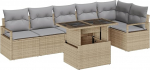 Rantry 7-teiliges Garten Sofa Set mit Kissen Beige Poly Rattan Gartenlounge Model3357573