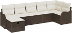 Rantry 7-teiliges Garten Sofa Set mit Kissen Braun Poly Rattan, 2-Sitzer Garten Sofa mit Kissen Braun Poly Rattan Gartenlounge Model3358997