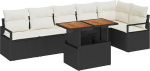 Rantry 7-teiliges Garten-Sofa-Set mit Kissen Schwarz Poly-Rattan Akazie, 2-Sitzer Garten-Sofa mit Kissen Schwarz Poly-Rattan Gartenlounge Model3349718