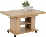 Hela Tische, Jakob Funktsionaalne kohvilaud / diivanilaud / Puidust melamiiniga kaetud tammepuu Reguleeritav k&otilde;rgus 51 - 61 cm V&auml;ljat&otilde;mmatav 90 - 142 cm ratastel
