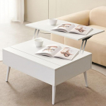 Couchtisch mit Lifttop, h&ouml;henverstellbarer Klapptisch, modernes rechteckiges Hochglanzdesign und Wartebereich, stabiilne Metallbeine, multifunktsionaalne