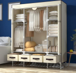 Anmas Power Fabric Wardrobe with Drawers - 150 x 45 x 170 cm - Light Yellow Wardrobe Mounted in Bedroom