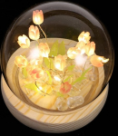 OSALADI 1 komplekt kunstlikud tulbi lilled v&otilde;ltsitud kunstlik tulbi kimp kuppel klaasist LED-valgusega puidust baasiga tulbi &ouml;&ouml;lamp atmosf&auml;&auml;ri &ouml;&ouml;sel magamistoas lamp roosa