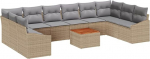 11-teiliges Garten-Sofaset mit Kissen Beige Poly Rattan Akazie Gartenlounge Model3356551