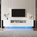 FammyLoft 178 cm k&otilde;rgl&auml;ikega TV kapp koos panipaigaga, TV laud LED valgustusega, TV kapp elutuppa, TV kapp kuni 70-tollise teleri jaoks, valge v&auml;rviga