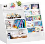 Laste raamaturiiul 5 raamatu v&auml;ljapaneku ja 4 hoiukambriga, suur valge lasteriiul, raamaturiiul lastele, puidust laste raamaturiiul, m&auml;nguasjade korraldaja lastetuppa, lastetuppa, 90 x 40 x 80 cm, 90 x 40 x 80 cm