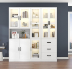 Kebnor kaasaegne valge kombineeritud vitriinkappide komplekt 200 cm k&otilde;rge ja 180 cm pikk, valge seisev vitriinkapp LED-valgustusega, 8 uksega, 3 sahtlit - ideaalne v&auml;ljapanekuks kodus (180 x 40 x 200