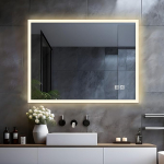 LISA LED Vannitoa peegel koos valgustusega, 80 x 60 cm, suur vannitoa peegel koos puudutusega, dimmerdatav, soe valge/jahvatu valge valgus, uduvastane seinapeegel vannituppa, WC-sse, koridori, ristk&uuml;likukujuline