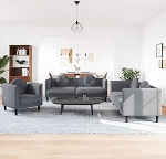 Gecheer 3-TLG. Sofagarnitur mit Kissen Dunkelgrau Samt, Moderne Couch Polstersofa f&uuml;r Wohnzimmer Schlafzimmer Spielzimmer3209248