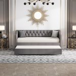 &Uuml;mberkorraldatav magamisdiivan voodi, Nail Head Trim ja Button Tufted Velvet kangas, kaasaegne Velvet Futon Diivan Trundle Bed (Hall)