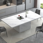 HSH valge s&ouml;&ouml;gilaud, k&ouml;&ouml;gilaud 8 kuni 10 inimesele, ristk&uuml;likukujuline suur puidust s&ouml;&ouml;gilaud disainiga, stabiilse sambaga k&ouml;&ouml;ki, elutuppa, konverentsiruumi, marmorne v&auml;limus, valge, 200 cm