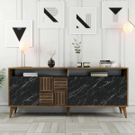 Dmora Rotanev sahtlikapp, elutoa buffet, elutoa k&uuml;ljepaneel, kaasaegne k&ouml;&ouml;gikapp, 180 x 35 x 79 cm, p&auml;hkelpuu ja must