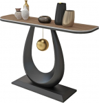 Eleganter schwarzer Konsolentisch mit Rockboard-Platte und Eisengestell, schmaler Eingangstisch mit abgerundeten Kanten und geschwungenen Seiten, stilvoller goldener Akzent f&uuml;r Foyer oder Fl