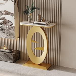 Schmaler Konsolentisch mit Stauraum, stilvoller Eingangstisch f&uuml;rs Wohnzimmer, Sofatisch mit goldfarbenem Metallgestell (80 cm) - modernes geometrisches Design
